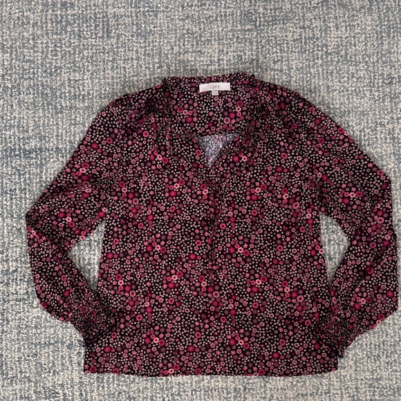 LOFT Black and Pink Floral Blouse - Picture 9 of 11